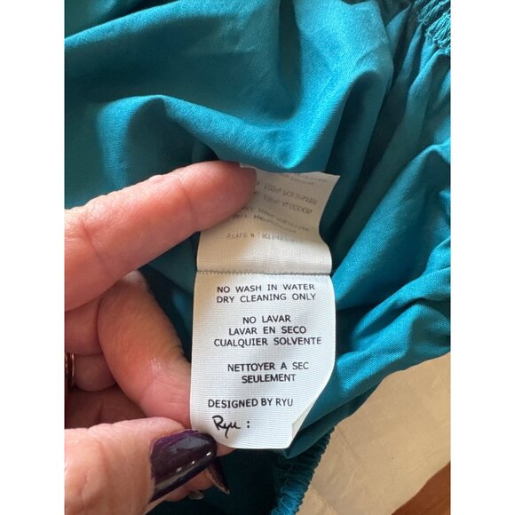 Ryu Off-Shoulder Embroidered Blouse Teal Top M 100% Cotton Boho Chic Stylish NWT - Picture 7 of 13